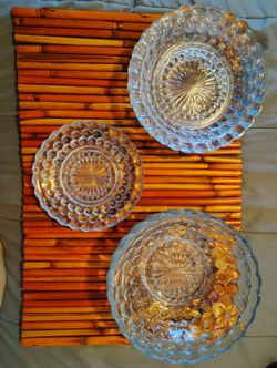 8 piece Anchor Hocking Sapphire Blue Bubble Glass Bowls & plates Depression Glass, Texture Coin Dot