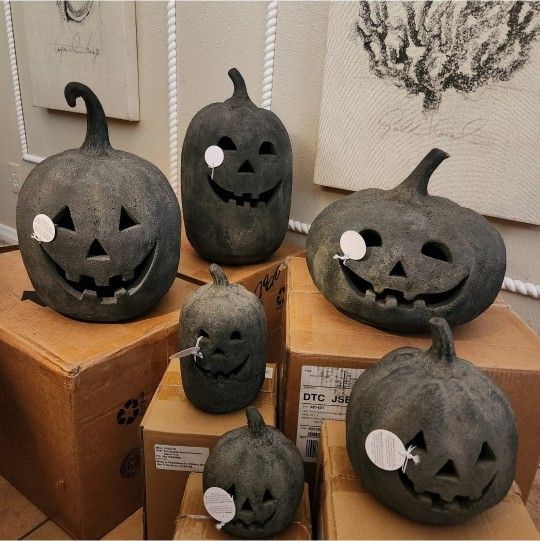 Pottery Barn Terracotta Jack O Lantern Luminaries BLACK Halloween Decor