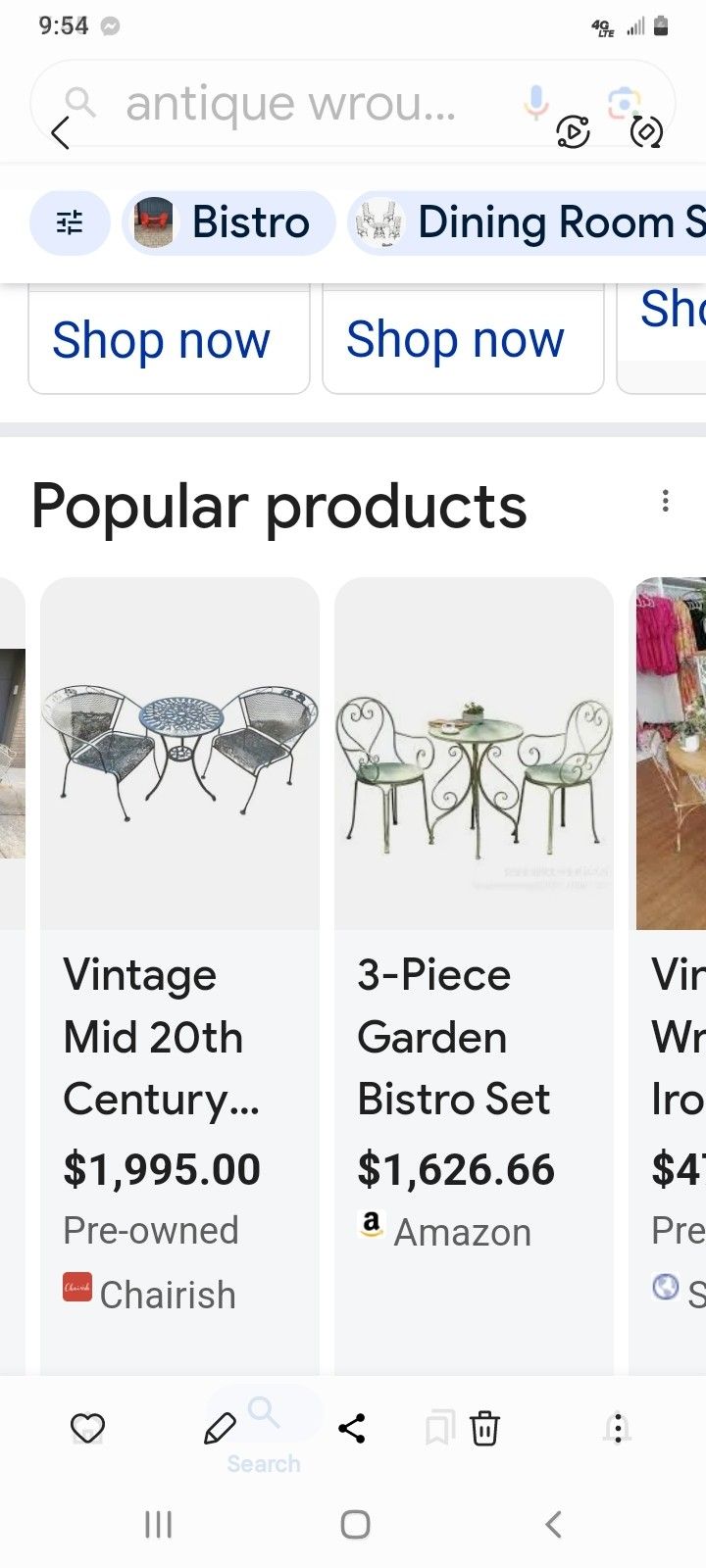 Antique Dibois  Patio Wrought Iron Breakfast Table Set