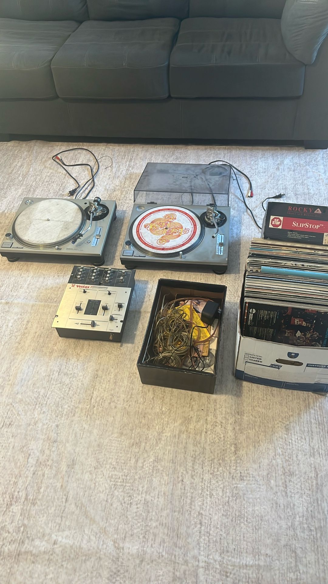 2 Turntables 1 Mixer Box Of Records