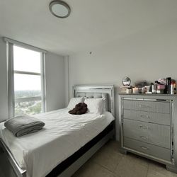 Grey bed Frame + Grey Matching Dresser 