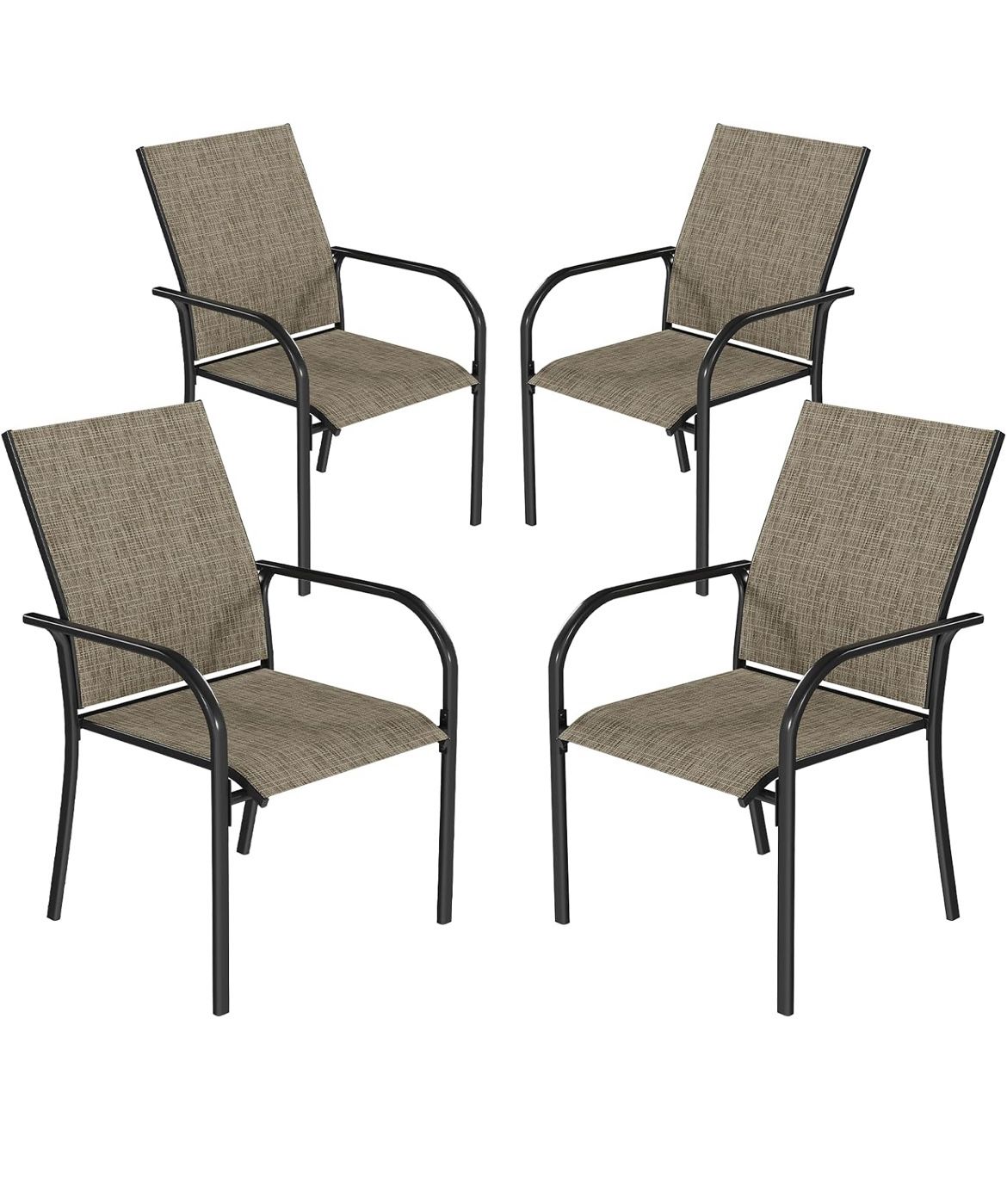 VICLLAX Patio Chair Set of 6,Metal Stackable Outdoor Chairs, All Weather Outdoor Dining Furniture Set, Brown Fabric
