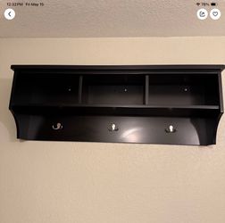 Black wood wall mount shelf / coat rack