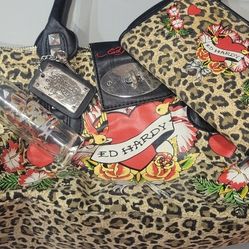 Leopard ED HARDY handbags & Zip Around Wallet. Shot Glass 