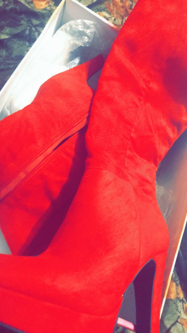 Red high heel boots