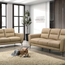 Brand New Taupe Or Anthracite Gray Top Grain Leather Sofa And Love Seat