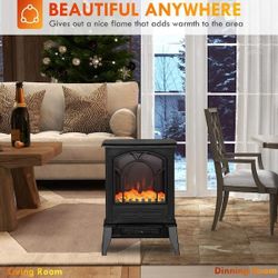 Electric Fireplace Stove with Overheat Protection 750W/1500W in Black 15.25 in. Freestanding, NEW
