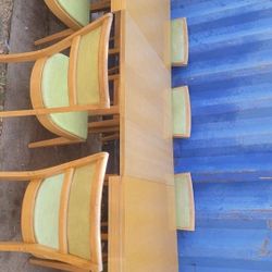 Vintage dining table of 96 "long × 38" wide and 29 "high with 8 chairs