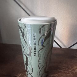 Starbucks Fall Green Silver mushroom Ceramic Tumbler 