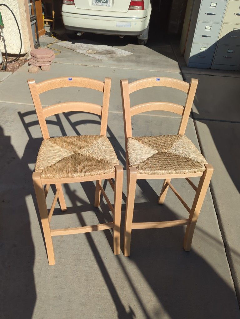 Linon Marica 24.5" Counter Stools, Natural Finish with Handwoven Rush Seat, Set of 2