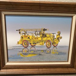 H. Hargrove Serigraph Oil Painting Lake Wood Fire Dept Ladder Company #5