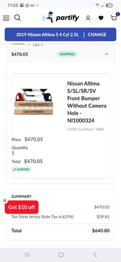 2019-2022 Nissan Altima front bumper