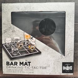 Bar Mat Tic Tac Toe  with 9 Shot Glasses set for Tic Tac Toe Drinking Party Game Man Cave