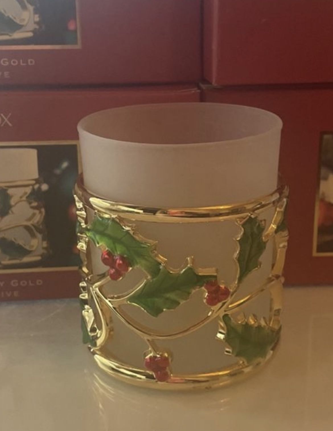 4 FOUR Lenox holiday, gold votives, new, retail each is $25