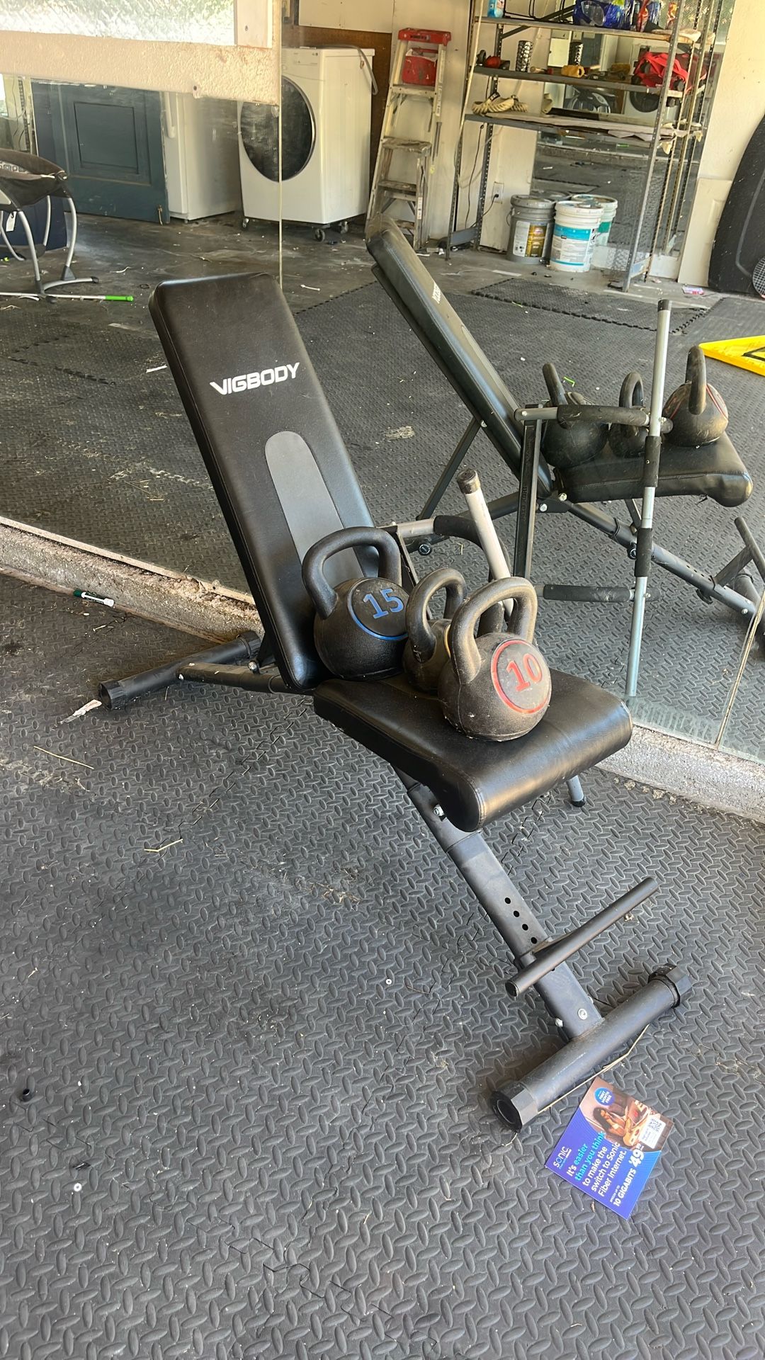 Workout bench. Kettlebells