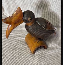 Vintage Wicker Wood Toucan Bird Box / Made In The Peoples Of Republic Of China SHANGHAI HANDICRAFTS
