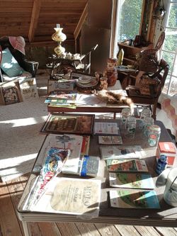 Vintage collection 40 plus years,Davey croett, Sinclair gas station glass 30s,up,each Cart, rocking chair,all must go,$750 neg