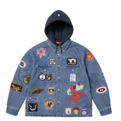 Supreme Patches Hooded Zip Up Jacket Denim 