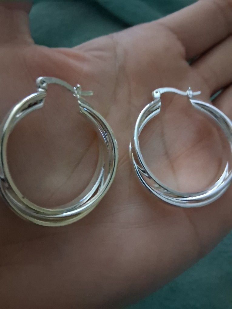 925 Sterling Silver Twisted Round Big Earrings