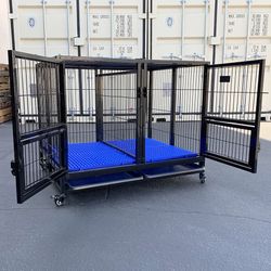 (NEW) $190 Folding Heavy Duty Dog Cage 41x31x34” Double-Door Stackable Kennel w/ Divider, Plastic Tray 