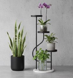 3-Tier Corner Plant Stand Tall Marble Base Plant Pot Tray Display Stand Holder Indoor Outdoor Metal Flower Rack Ladder Shelf for Home Office Garden Pa