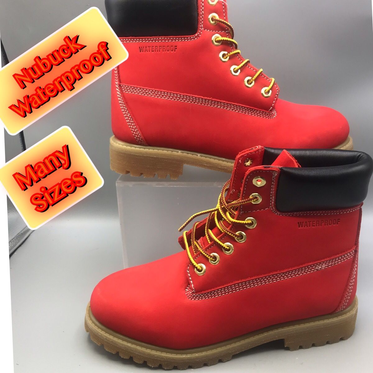 Waterproof Cherry Red Nubuck Men’s Work Boots.
