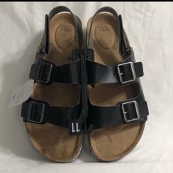 Women’s back strap sandals memory foam footed double buckle straps black.11