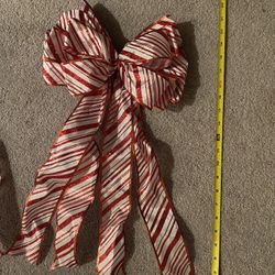 Christmas Bow, Red, White and Silver Stripe Bow, Wreath Bow
