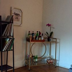 Mid-Century Metal & Glass Bar Cart, Gold Finish