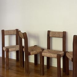 Vintage French Rustic Brutalist Dining Chairs 