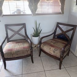 MCM Pair of Solid Wood Accent Armchairs – Upholstered, Classic Design
