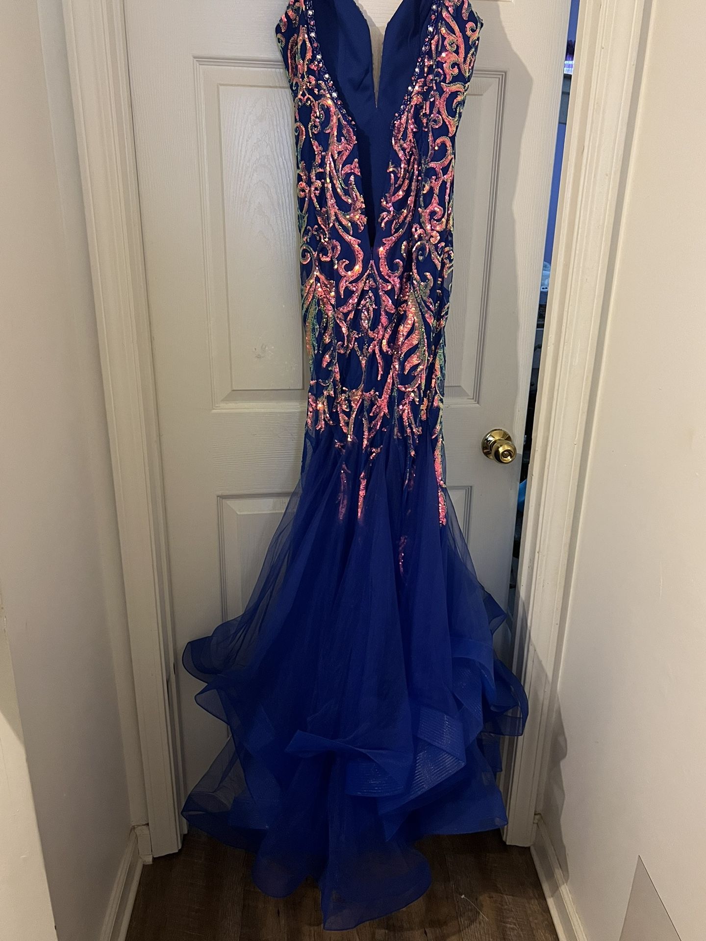 Royal Blue Prom Dress With Rose Gold Accents 