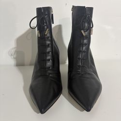 Salvatore Ferragamo Black Leather Studded Wedge Ankle Boots 