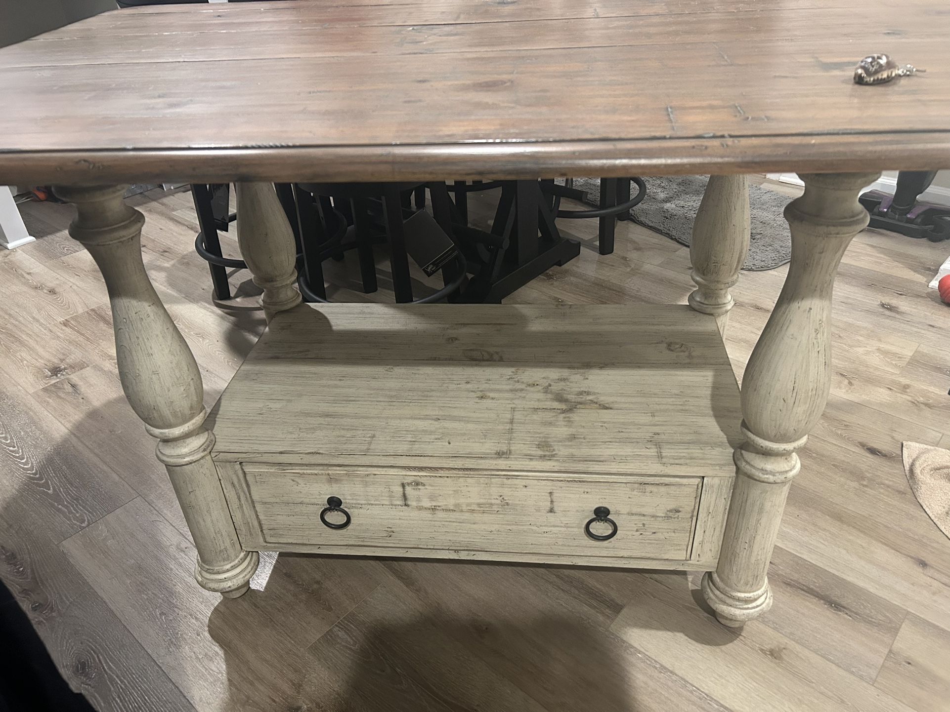 Pub Height Table And 4 Upholstered Chairs With Side table.