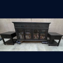 Entertainment center & 2 End Tables, Solid Wood $600