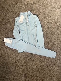 Lululemon light blue define jacket and leggings set
