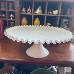 Vintage Fenton Ruffle White Silvercrest Cake Dessert Stand 