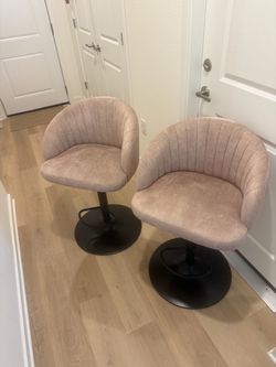 Set of 2 Gray Velvet Swivel Bar Stools