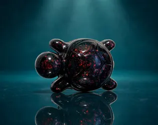 Handmade Resin Turtle — Black & Red Glitter, Glow in the Dark, 1.75 in