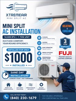 FUJI 12K BTU Minisplit AC 20 SEER2 with Installation. Latest R32 Freon