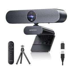 DEPSTECH Webcam 4K, Zoomable Webcam with Microphone and Remote, Sony Sensor, 3X Digital Zoom, Noise-Canceling Mics, Auto-Focus Computer Camera