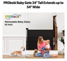 PRObebi Retractable Baby Gates 0-54" W × 34" H, Black