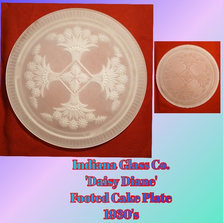 1930's Indiana Glass 'Daisy Diane' #371 Footed Cake Plate