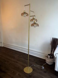 Modern Gold Floor Lamp w/ 3 LED Bulbs – Like New