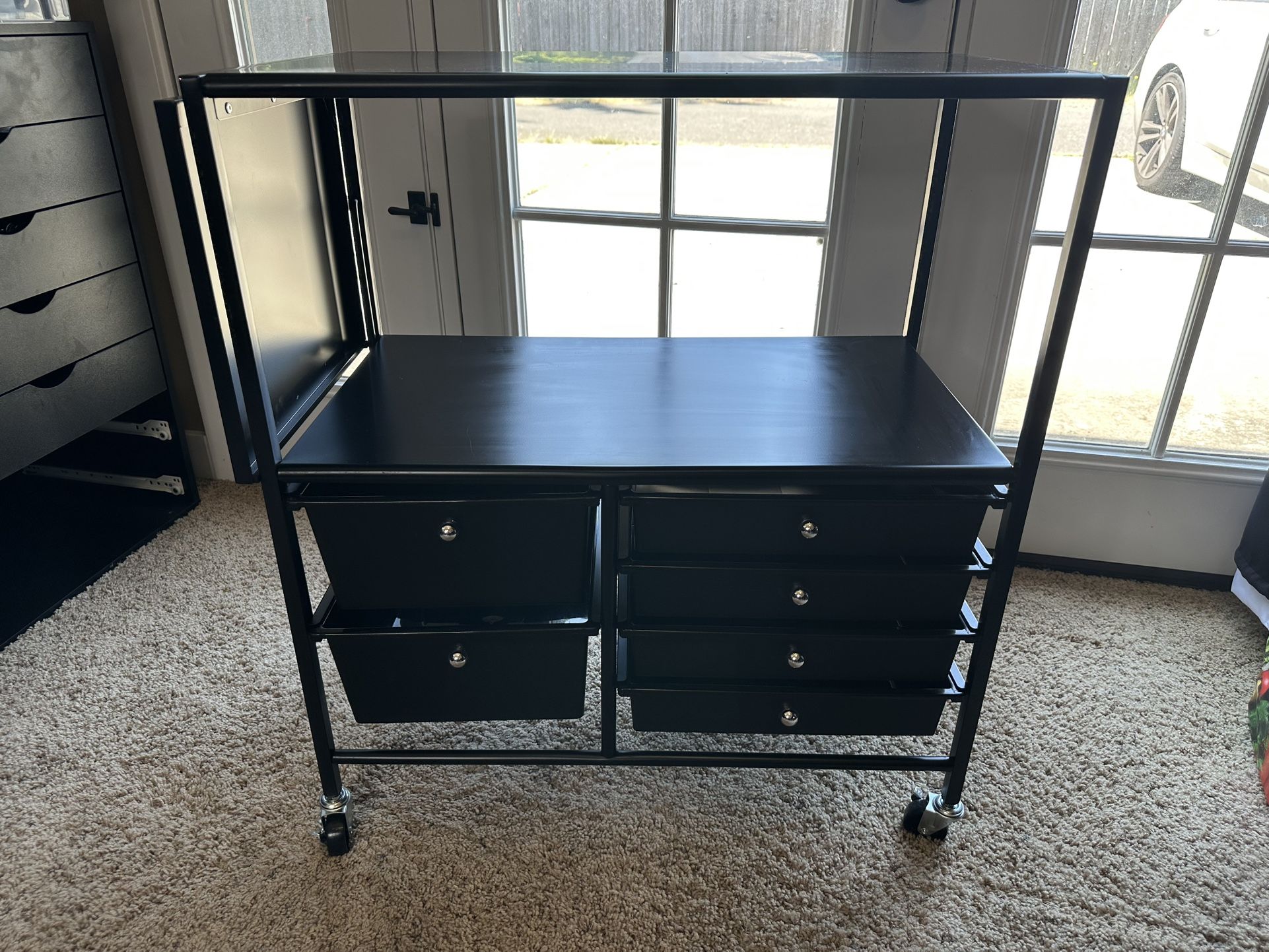 Rolling Cart with Tray and Extendable Table Multi-Functional Storage Cart for Art & Craft