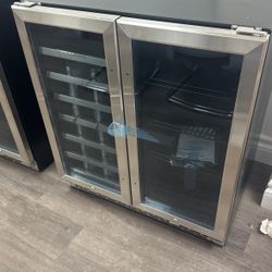 Wine and Beverage Refrigerator, 30 inch Dual Zone Wine Fridge with Glass Door 33 Bottles & 100Cans, Built-in or Freestanding Beer Drink Wine Cooler wi