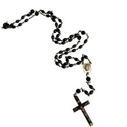 Vintage  sterling silver  Stamped ebony  Black cross Rosary
