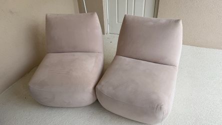 West Elm Blush Pink Upholstered Lounge Chairs – Pair