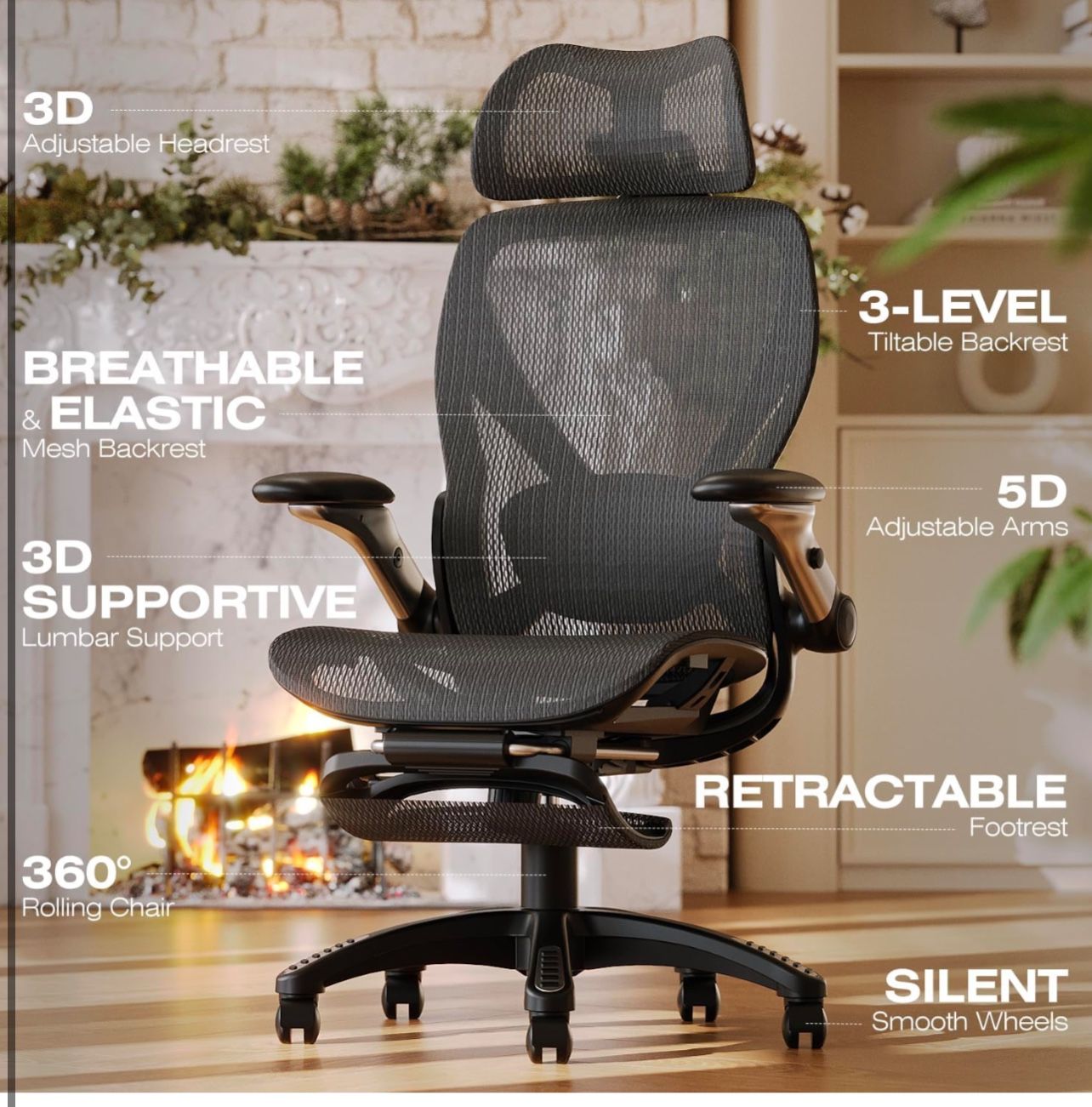 Brand New In The Box- X100 Computer Desk Chair with 5-D Adjustable Armrests and Headrest,Ergonomic Office Chair with Footrest,Home Office Mesh Chair