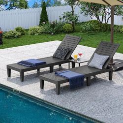 Chaise Lounge Chairs Set of 2 with 5-Position Adjustable Backrests Easy Assembly Black